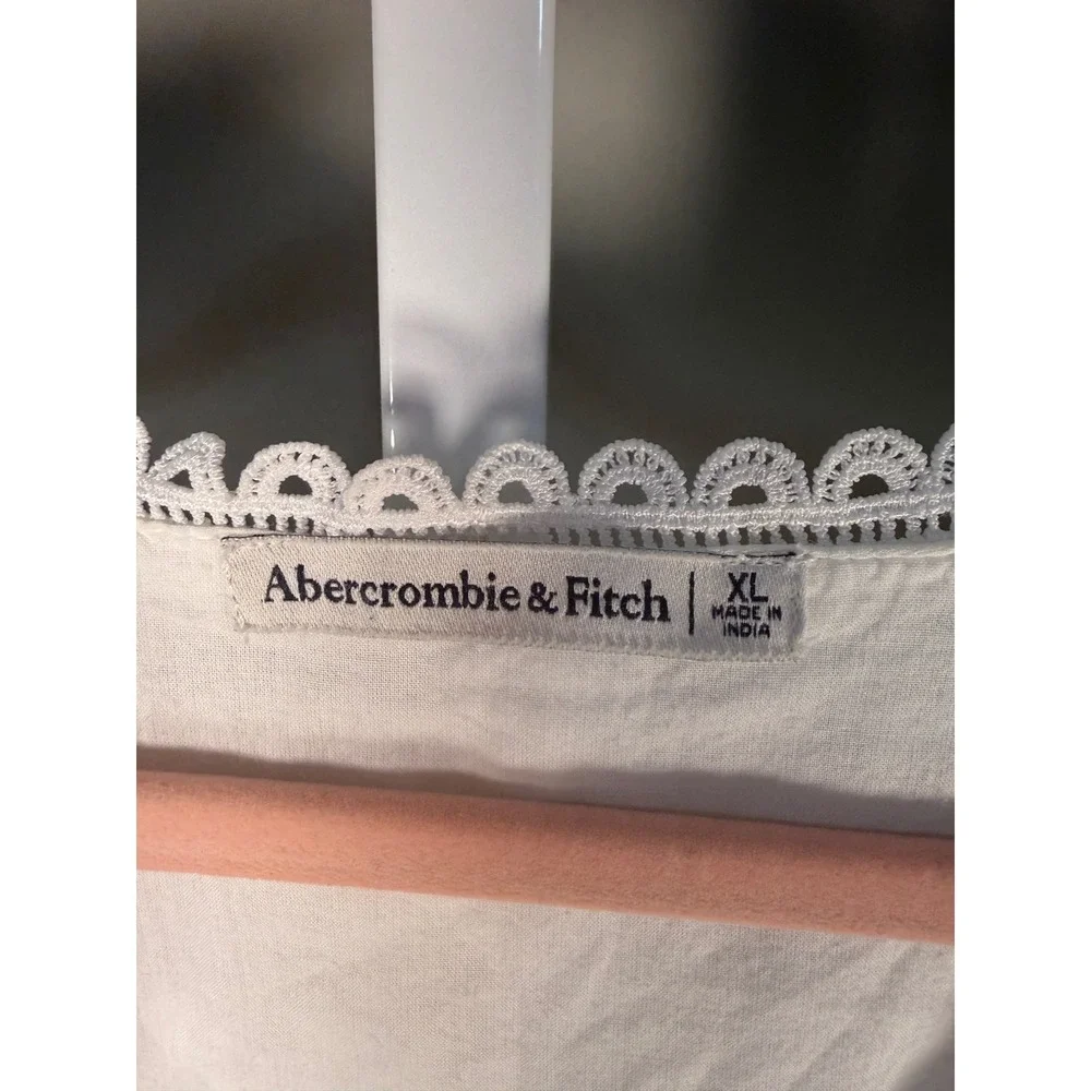 Abercrombie & Fitch White Embroidered Tiered Mini Dress Boho Cottagecore XL - Picture 6 of 11